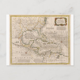 1720 Map of the West Indies by Emanuel Bowen Postcard
