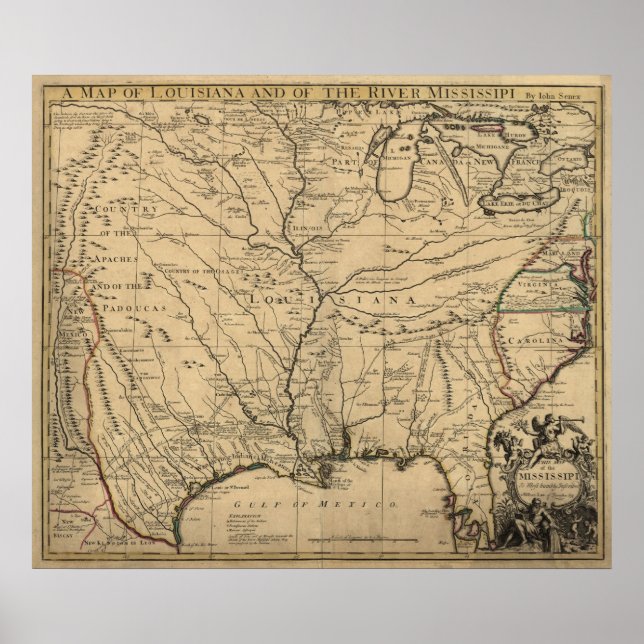 1721 Map Louisiana Territory & Mississippi River Poster (Front)