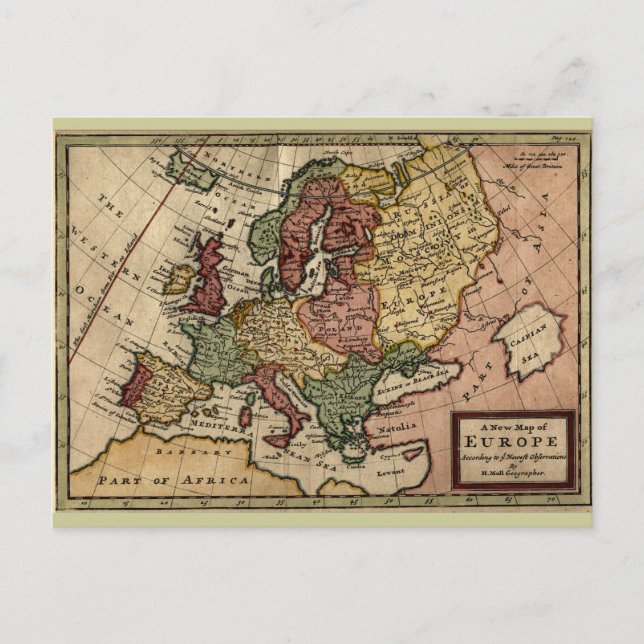 1721 Map of Europe Postcard (Front)