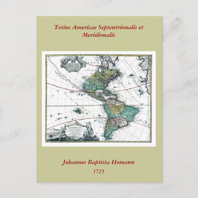 1725 South and North America Map Postcard (Front)