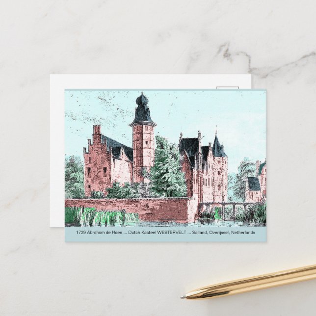 1729 A. de Haen Dutch Kasteel WESTERVELT Postcard (Front/Back In Situ)