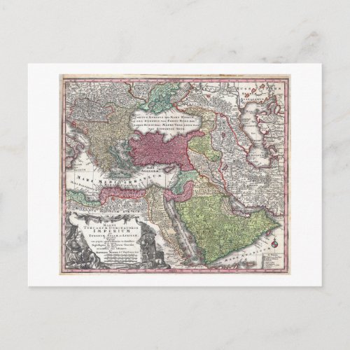 1730 Seutter Map of Turkey Ottoman Empire Postcard