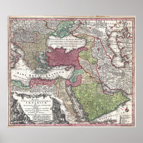 1730 Seutter Map of Turkey Ottoman Empire Poster