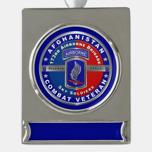 173rd Airborne Brigade Afghanistan Veteran Silver Plated Banner Ornament (Front)