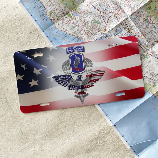 173rd Airborne Brigade American Flag License Plate (In Situ)