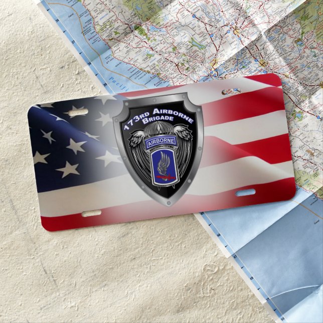 173rd Airborne Brigade American Flag License Plate (In Situ)
