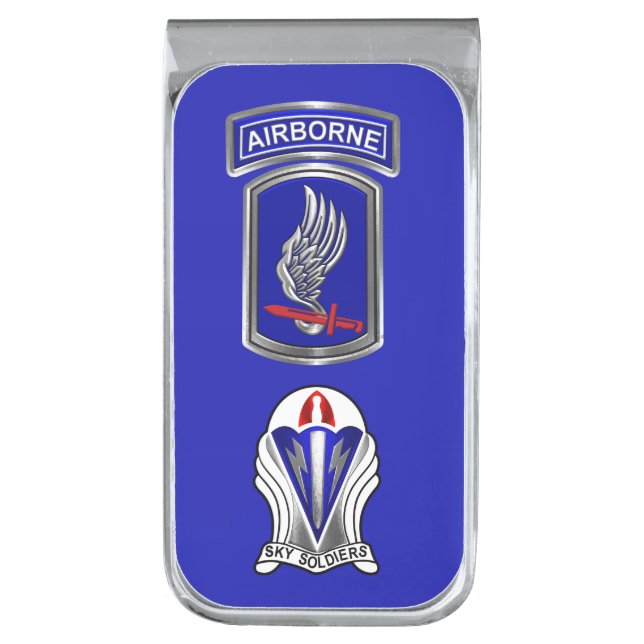 173rd Airborne Brigade Sky Soldiers  Silver Finish Money Clip (Front Vertical)