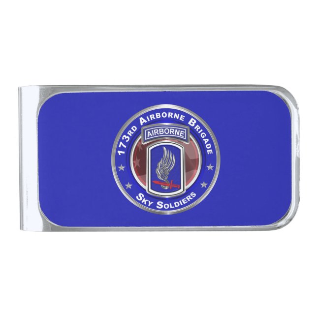 173rd Airborne Brigade Sky Soldiers  Silver Finish Money Clip (Front)