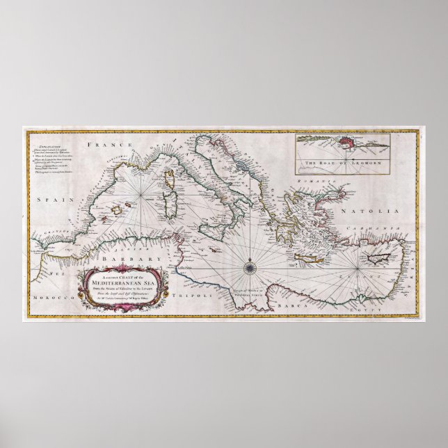 1745 Seale Map or Chart of the Mediterranean Sea (Front)