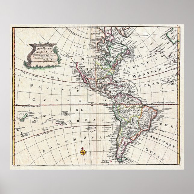 1747 Bowen Map of North America and South America Poster (Front)