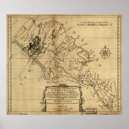 1747 Map of the Northern Neck of Virginia Poster