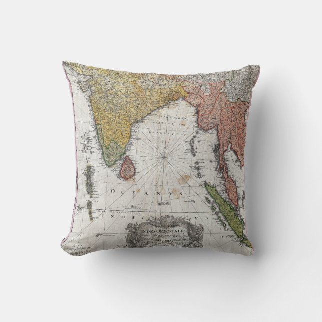 1748 Homann Heirs Map of India and Southeast Asia Throw Pillow (Front)