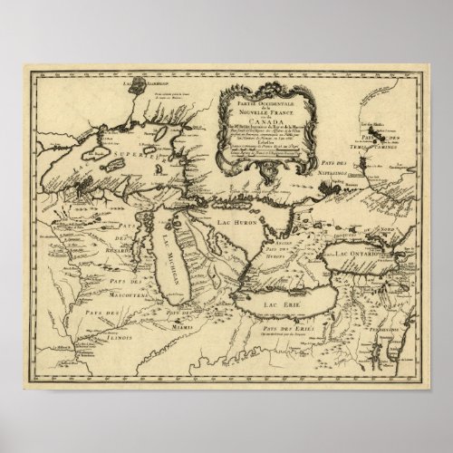1755 Great Lakes and New France  Canada Map Poster