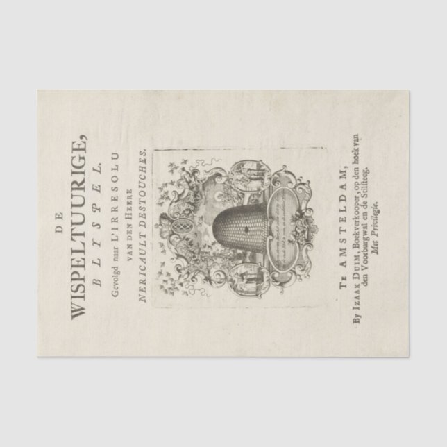 1762 Skep Dutch Title Page Beekeeper Honey Vintage Tissue Paper (Front)