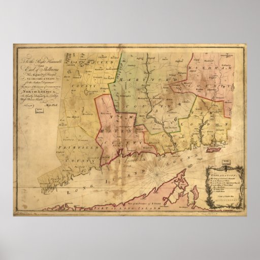 1766 Map of the Colony of Connecticut Posters | Zazzle