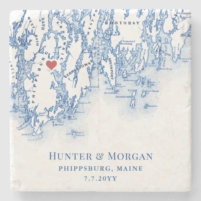1774 Inn Wedding Favor Phippsburg Maine Map Stone Coaster (Front)