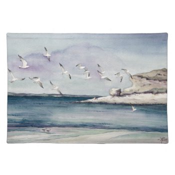 1774 Seagulls At Sandy Beach Placemat by RuthGarrison at Zazzle