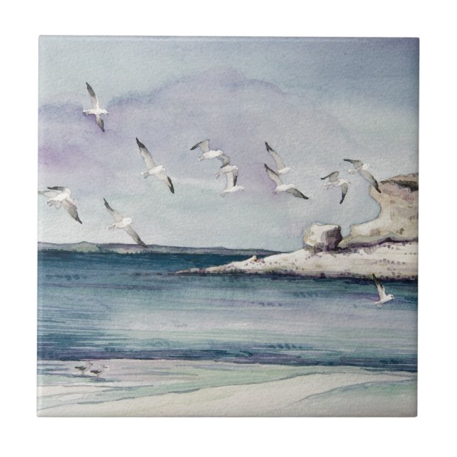1774 Seagulls at Sandy Beach Tile (Front)