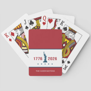 1776 2026 America 250th Anniversary Patriotic Red Poker Cards