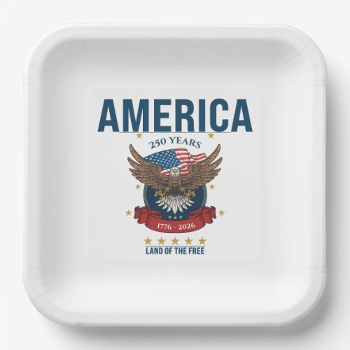 1776 2026 | Bald Eagle Flag America 250 Patriotic Paper Plates