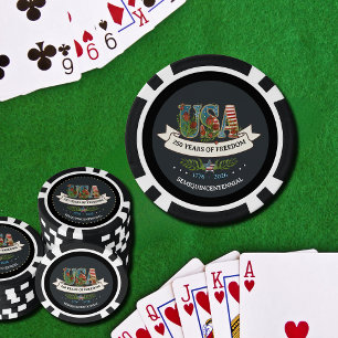 1776-2026 Midnight Blue & Black Luxury Patriotic Poker Chips