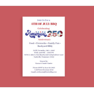 1776–2026 Patriotic 4th of July BBQ Party Invitation
