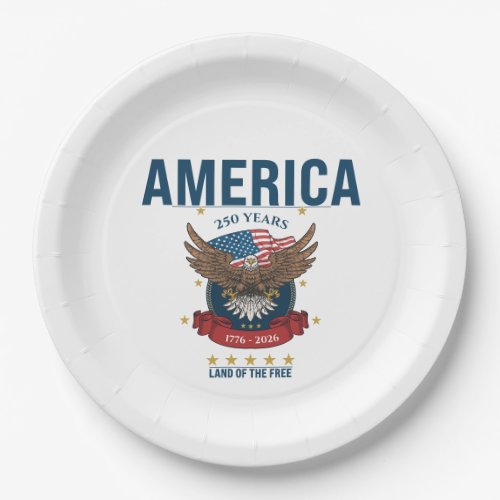 1776 2026 | Patriotic Bald Eagle Flag 250 Years Paper Plates