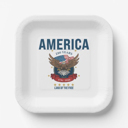 1776 2026 | Patriotic Bald Eagle Flag America 250 Paper Plates