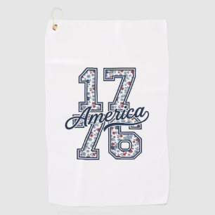 1776 America Floral Patriotic Vintage Vector Desig Golf Towel