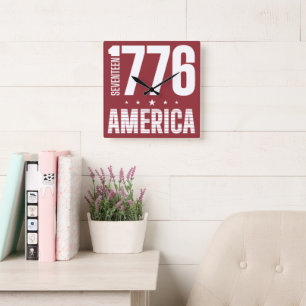 1776 America historical freedom white typography Square Wall Clock