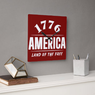 1776 AMERICA LAND OF THE FREE 4TH OF JULY FREEDOM SQUARE WALL CLOCK
