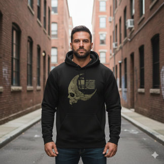 1776 American Flag Skull Crescent Moon Hoodie