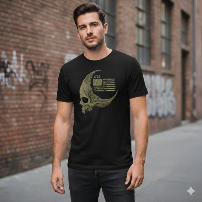 1776 American Flag Skull Crescent Moon T-Shirt (Creator Uploaded)