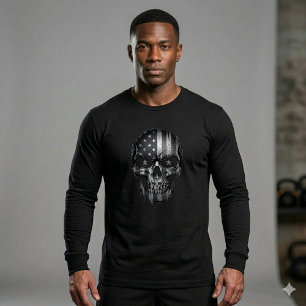1776 American Flag Skull Long Sleeve Shirt   USA 