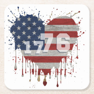 1776 American Flag Square Paper Coaster