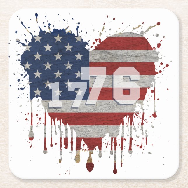 1776 American Flag Square Paper Coaster (Front)