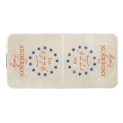 1776 American Stars and Family Name Tailgate Beer Pong Table