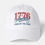 1776 America's 250th Anniversary Hat<br><div class="desc">Celebrate this extra special milestone Independence day with an anniversary hat! This hat features the year 1776 in bold red letters with navy blue lettering that says "America land of the free."  Perfect for celebrating the 250th anniversary of America.</div>