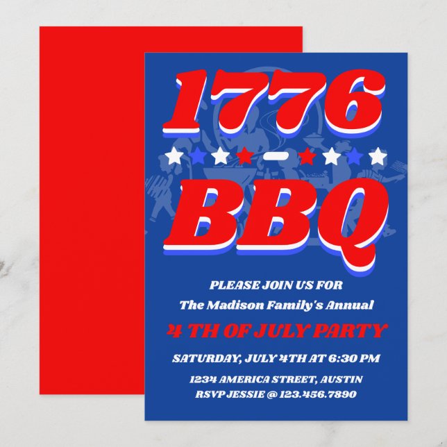 1776 BBQ Party Fireworks Night Invitation (Front/Back)