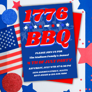 1776 BBQ Party Fireworks Night Invitation