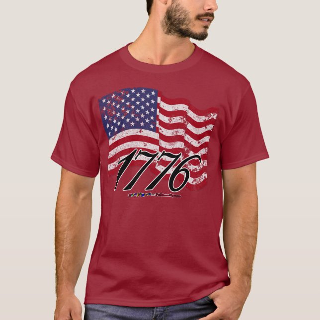 1776 Distressed American Flag T-Shirt (Front)