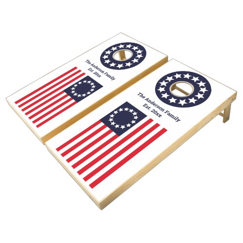 1776 Flag Stars Stripes Personalized Betsy Ross Cornhole Set
