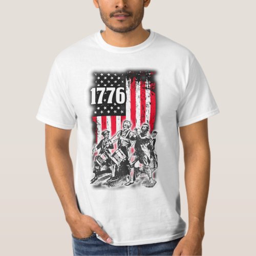 1776 Flag with image of Spirit of 76 Musicians  T_Shirt