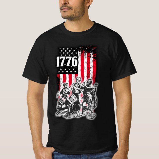 1776 Flag with image of Spirit of 76 Musicians  T- T-Shirt (Front)