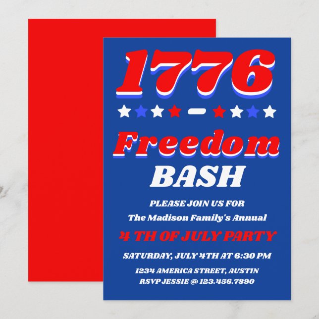 1776 Freedom Bash | 4th of July Celebration Invitation (Front/Back)