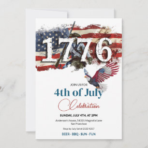 1776 Independence Day American Flag Bald Eagle Invitation