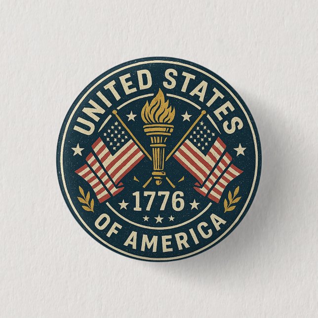 1776 Liberty Torch — Vintage Americana Seal Button (Front)
