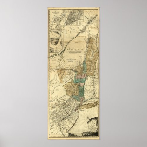 1776 map of New York New Jersey and Quebec Poster