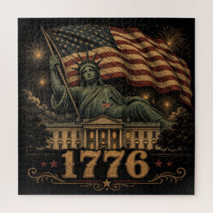 1776 Patriotic American Flag Statue of Liberty  Jigsaw Puzzle