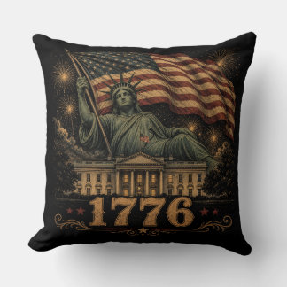 1776 Patriotic American Flag Statue of Liberty Throw Pillow